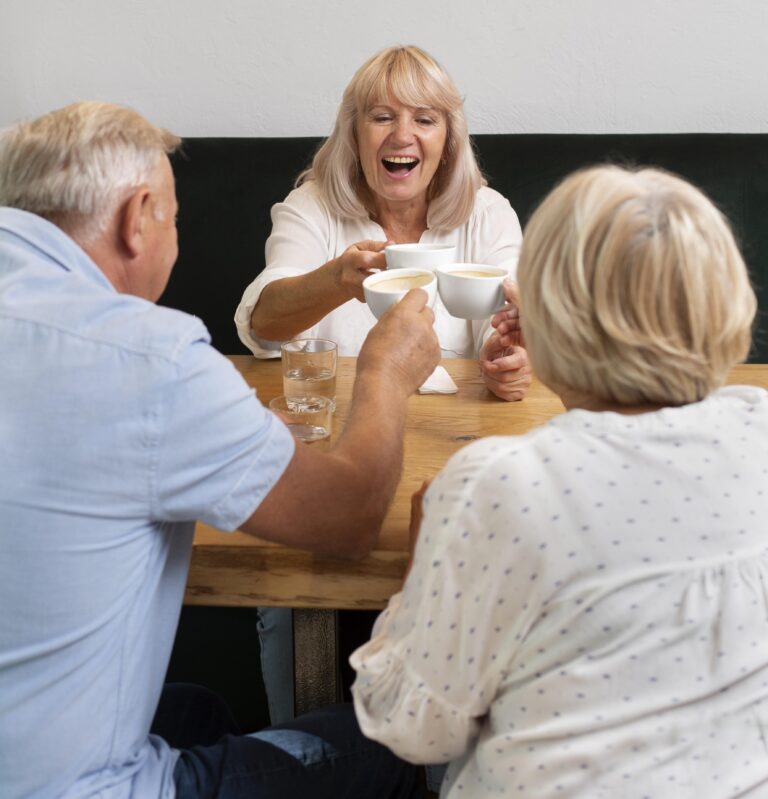 close up friends with coffee cups